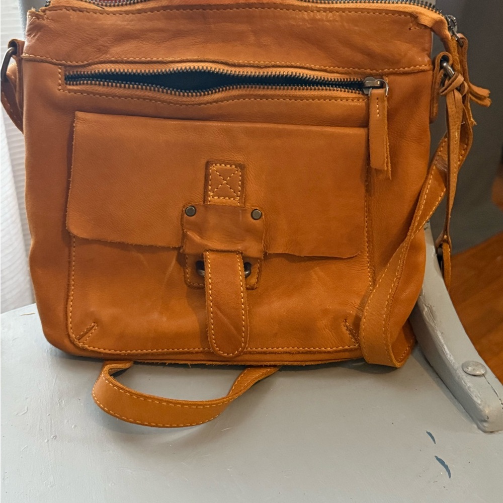 Sag Harbor Orange Leather Messenger Bag